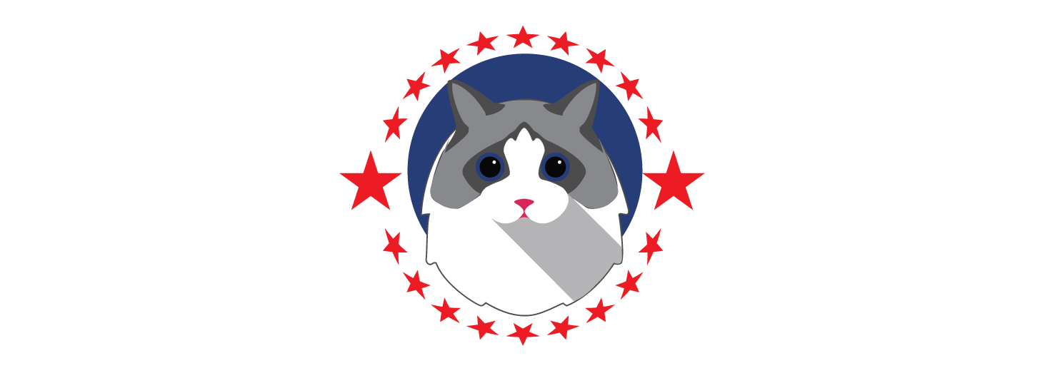 Stylized cat emblem with red star ring