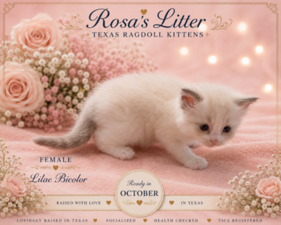 Lilac bicolor Ragdoll kitten on pink blanket